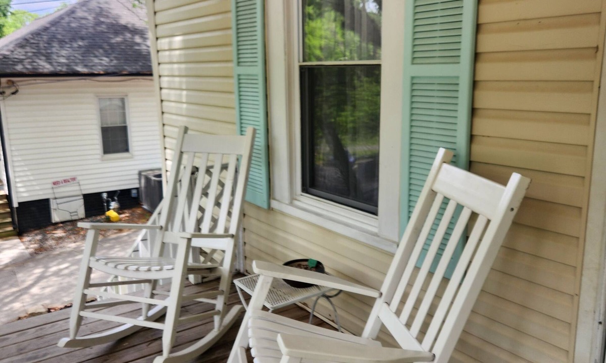 Kannapolis House | Charming 2BR-3bed home with WiFi wooden rockers on porch in wonderful Kannapolis