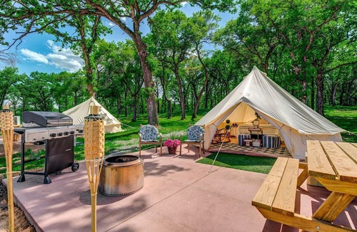 St Croix Falls RV Rental | Charming Tent with Fire Fit and Barbecue in Saint Croix Falls, Wisconsin