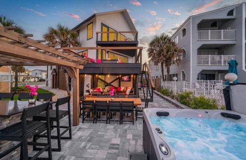 Vilano Beach House | Seaside Rose Luxury Direct Ocean Front, Heated Pool, Hot Tub, Downtown, Game Room, Sleeps 28, Pets