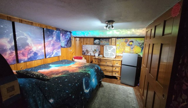 Artistic, clean Lg Basement Studio W/24hr Hottub & Lg private yard. City Oasis.